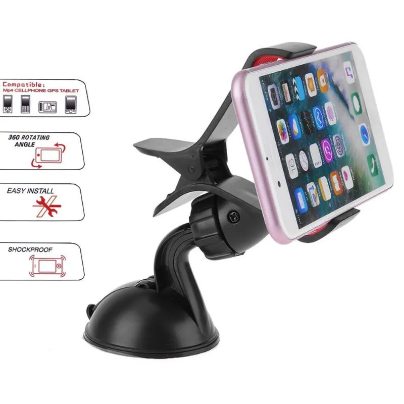 360 Degree Rotatable Car Suction Cup Windshield Phone Mount Holder Car Phoen Clip Bracket Holder For iPhone 4S 5 5S 6 GPS