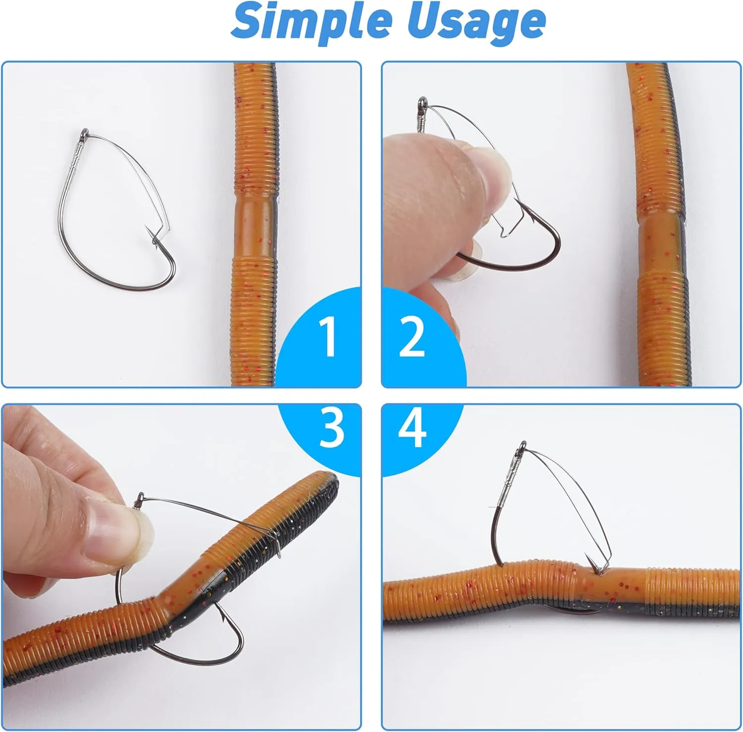 AGOOL Weedless Wacky Rig Hooks, 25/50pcs Bass Fishing Hooks with Weed Guard Wide Gap Stainless Steel for Wacky Rigging Worm Lures