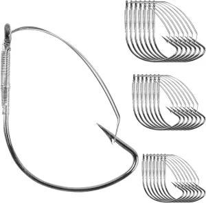 AGOOL Weedless Wacky Rig Hooks, 25/50pcs Bass Fishing Hooks with Weed Guard Wide Gap Stainless Steel for Wacky Rigging Worm Lures