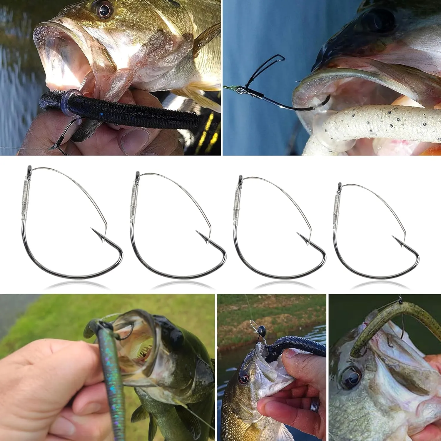 AGOOL Weedless Wacky Rig Hooks, 25/50pcs Bass Fishing Hooks with Weed Guard Wide Gap Stainless Steel for Wacky Rigging Worm Lures