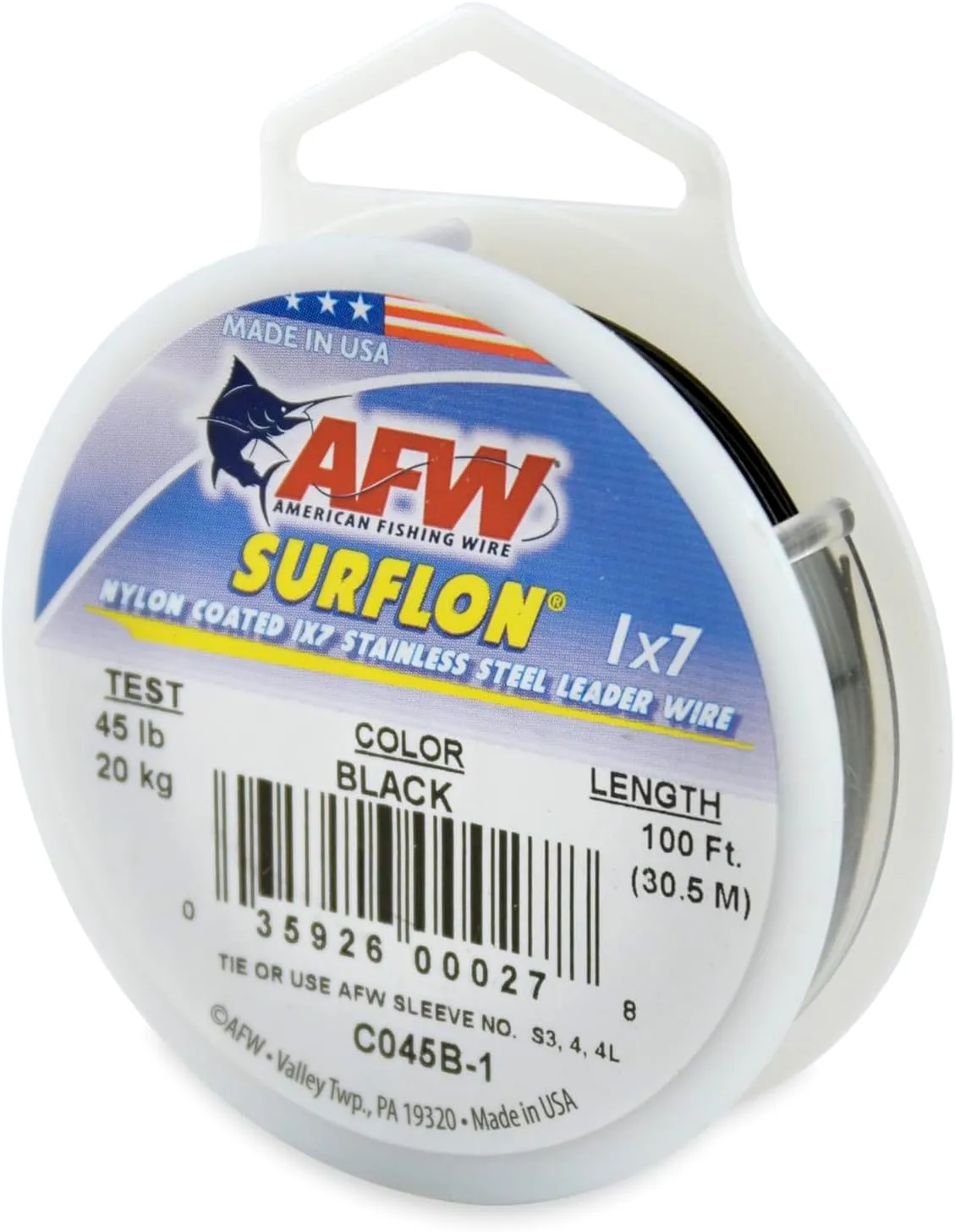 American Fishing Wire Surflon Nylon Coated 1x7 Stainless Steel Leader Wire - Fishing Leader Line for Saltwater, 10lb Test - 250lb Test in Bright, Black, Camo in 30ft, 100ft, 300ft and 1,000ft Lengths