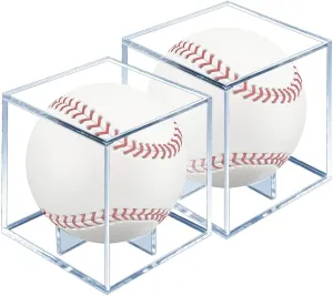 Baseball Display Case 2 Pack, UV Protected Sport Collectibles Baseball Holder Acrylic Cube Memorabilia Display Box, Official Baseball Autograph Display Case for Official Size Baseball