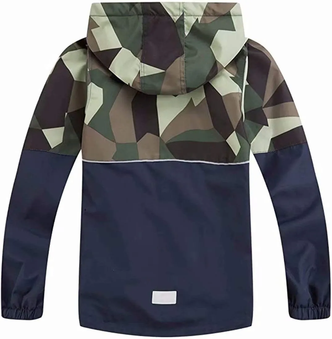 Boys Girls Rain Jackets Waterproof Lightweight Hooded Raincoats Lined Softshell Windbreakers for Kids