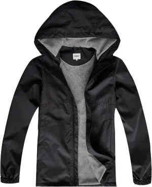 Boys Rain Jackets Waterproof Hooded fleece Raincoats Lightweight Windbreakers for Kids