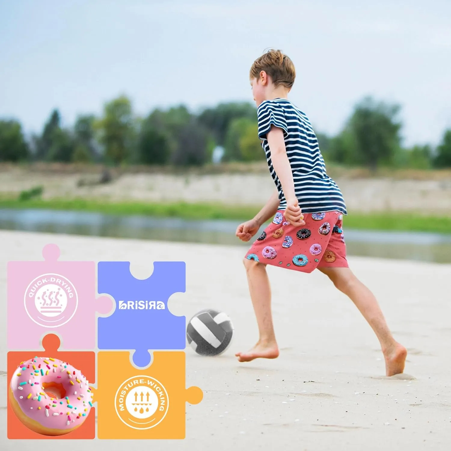 BRISIRA Boys Swim Trunks Swim Shorts with Compression Liner Stretch Bathing Suit Swimsuit Toddler Kids Youth Teen Quick Dry