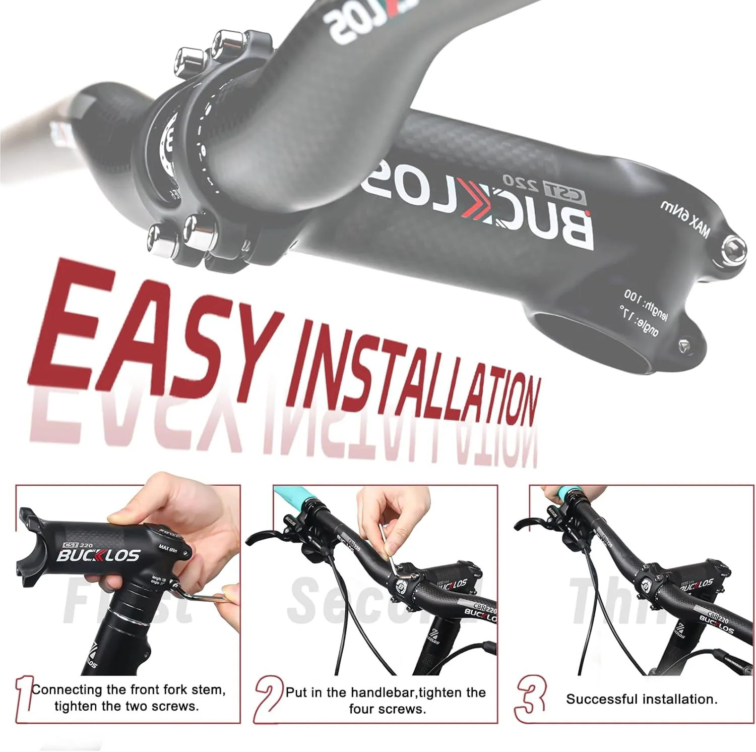 BUCKLOS 31.8mm Carbon Aluminum Bike Stem 6/17 Degree 60~120mm Road Bike Stem Mountain Bike Stem, Super Light Bicycle Handlebar Stem Fit for Cycling Competition, Bicycle Stem