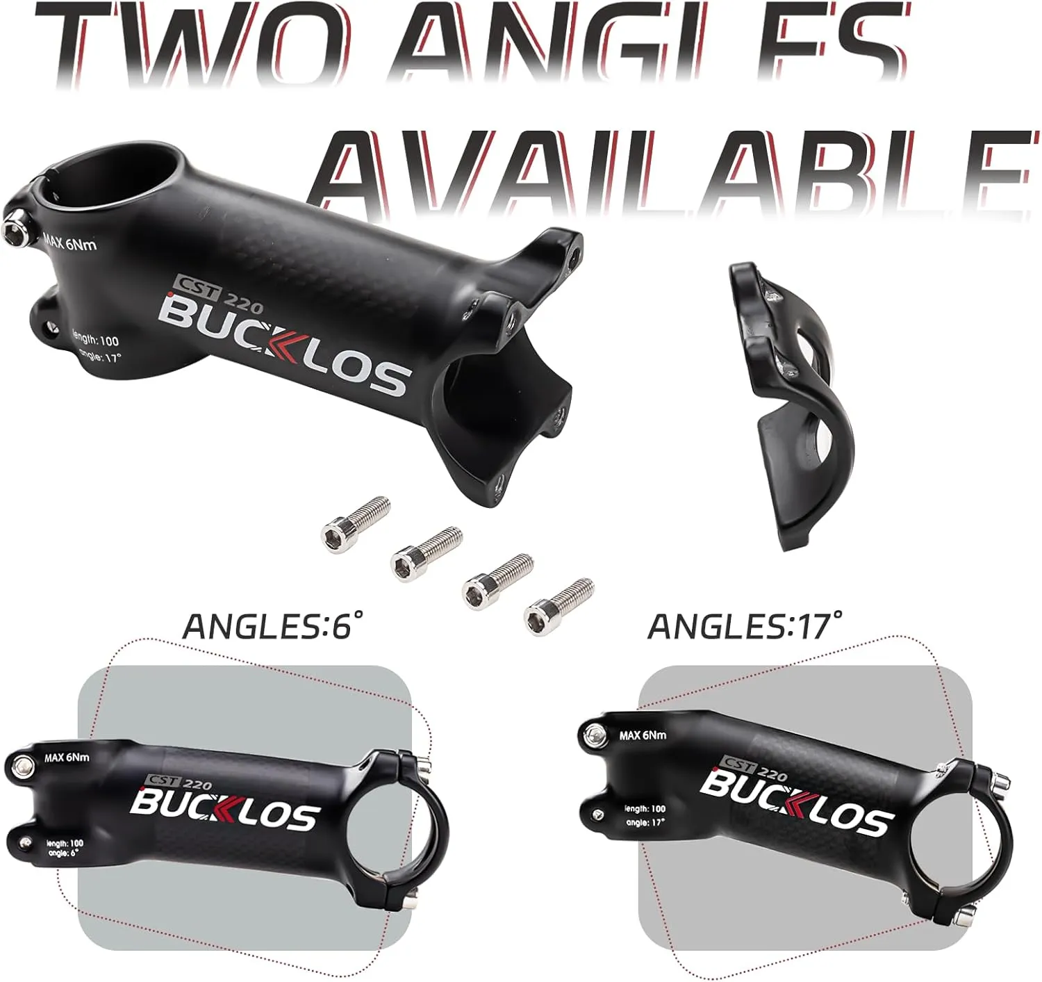 BUCKLOS 31.8mm Carbon Aluminum Bike Stem 6/17 Degree 60~120mm Road Bike Stem Mountain Bike Stem, Super Light Bicycle Handlebar Stem Fit for Cycling Competition, Bicycle Stem
