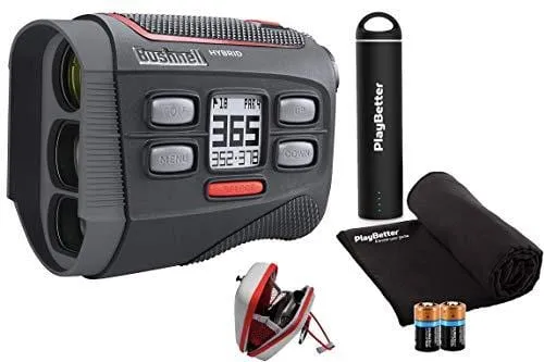 Bushnell Hybrid Golf Laser/GPS Rangefinder Bundle | Pinseeker w/Jolt, 1000 Yards, 5X Mag, Case | 201835 (  PlayBetter Portable Charger, Microfiber Cleaning Towel & Extra CR2 Battery)