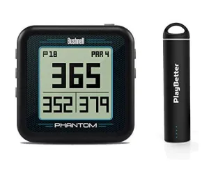 Bushnell Phantom (Black) Power Bundle with PlayBetter Portable USB Charger (2200mAh) | Handheld Golf GPS, Built-in Golf Cart Magnet, 35,000  Pre-Loaded Courses, Compact & Lightweight
