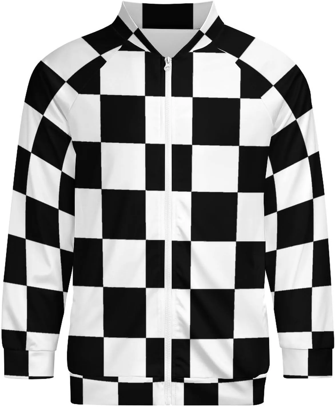Checkerboard Black White Checkered Bomber Jacket Men Lightweight Causal Flight Windbreaker Track Jacket Shirt