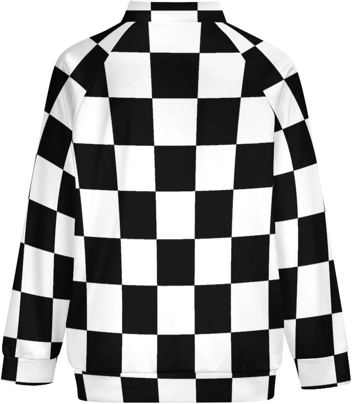 Checkerboard Black White Checkered Bomber Jacket Men Lightweight Causal Flight Windbreaker Track Jacket Shirt
