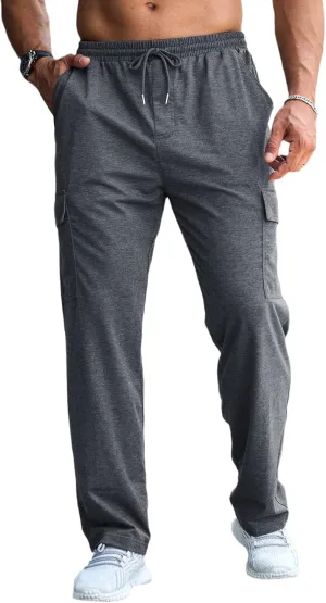 CTU Mens Fashion Baggy Sweatpants Lightweight Workout Cargo Sweatpants Athletic Pants Open Bottom Joggers with Pockets
