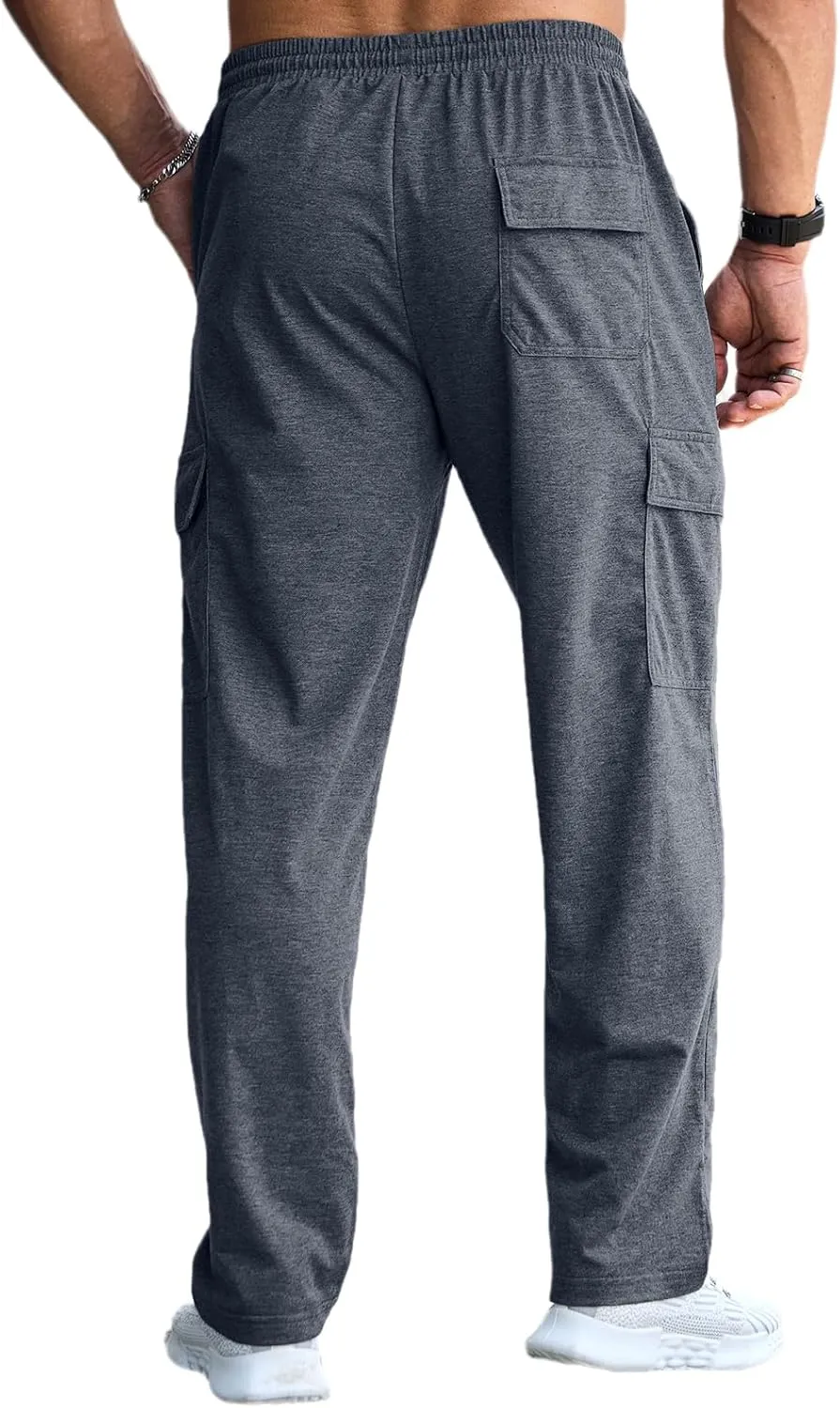 CTU Mens Fashion Baggy Sweatpants Lightweight Workout Cargo Sweatpants Athletic Pants Open Bottom Joggers with Pockets