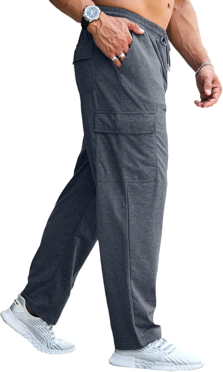 CTU Mens Fashion Baggy Sweatpants Lightweight Workout Cargo Sweatpants Athletic Pants Open Bottom Joggers with Pockets