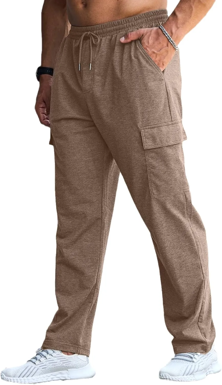 CTU Mens Fashion Baggy Sweatpants Lightweight Workout Cargo Sweatpants Athletic Pants Open Bottom Joggers with Pockets