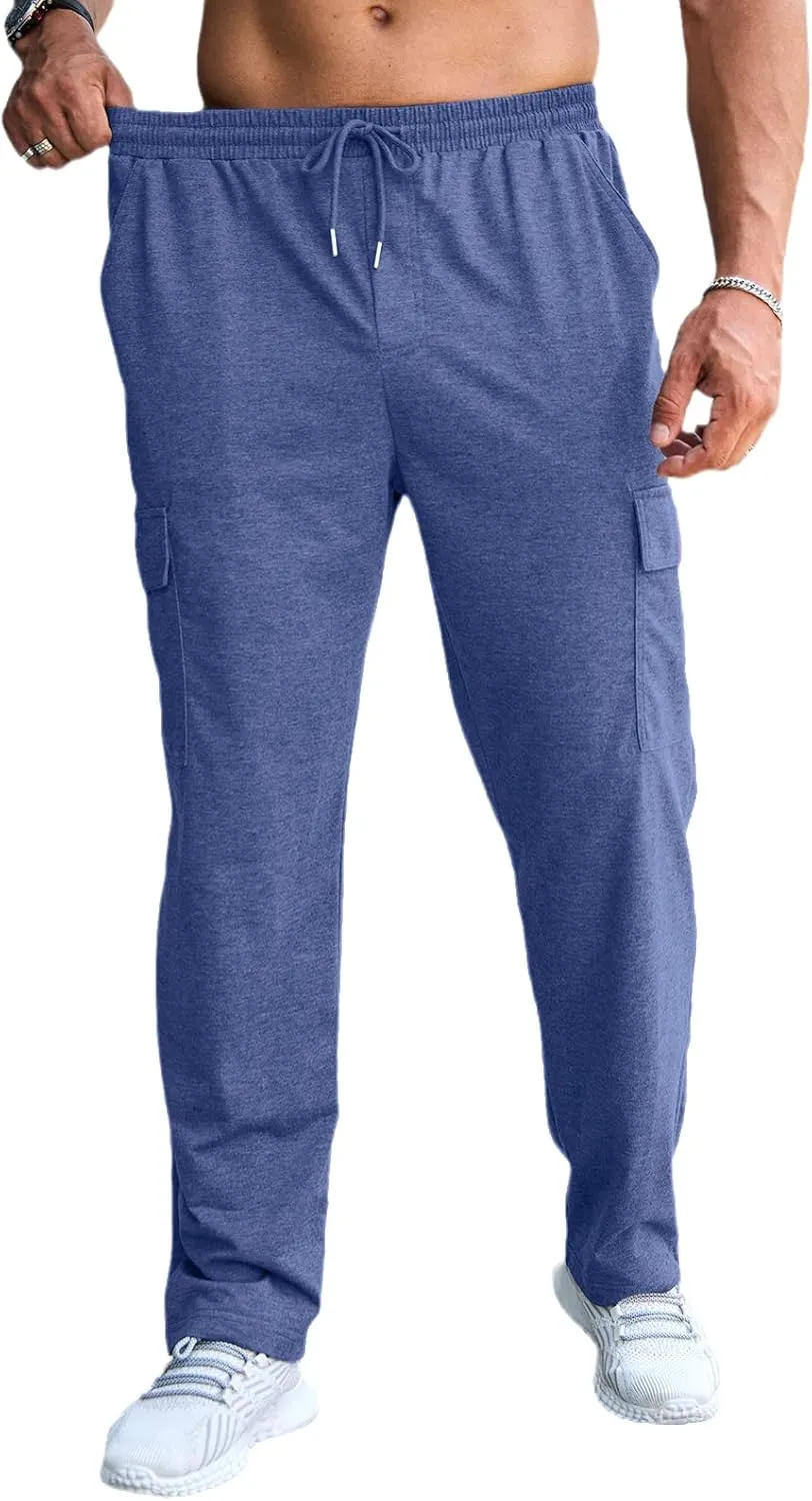 CTU Mens Fashion Baggy Sweatpants Lightweight Workout Cargo Sweatpants Athletic Pants Open Bottom Joggers with Pockets