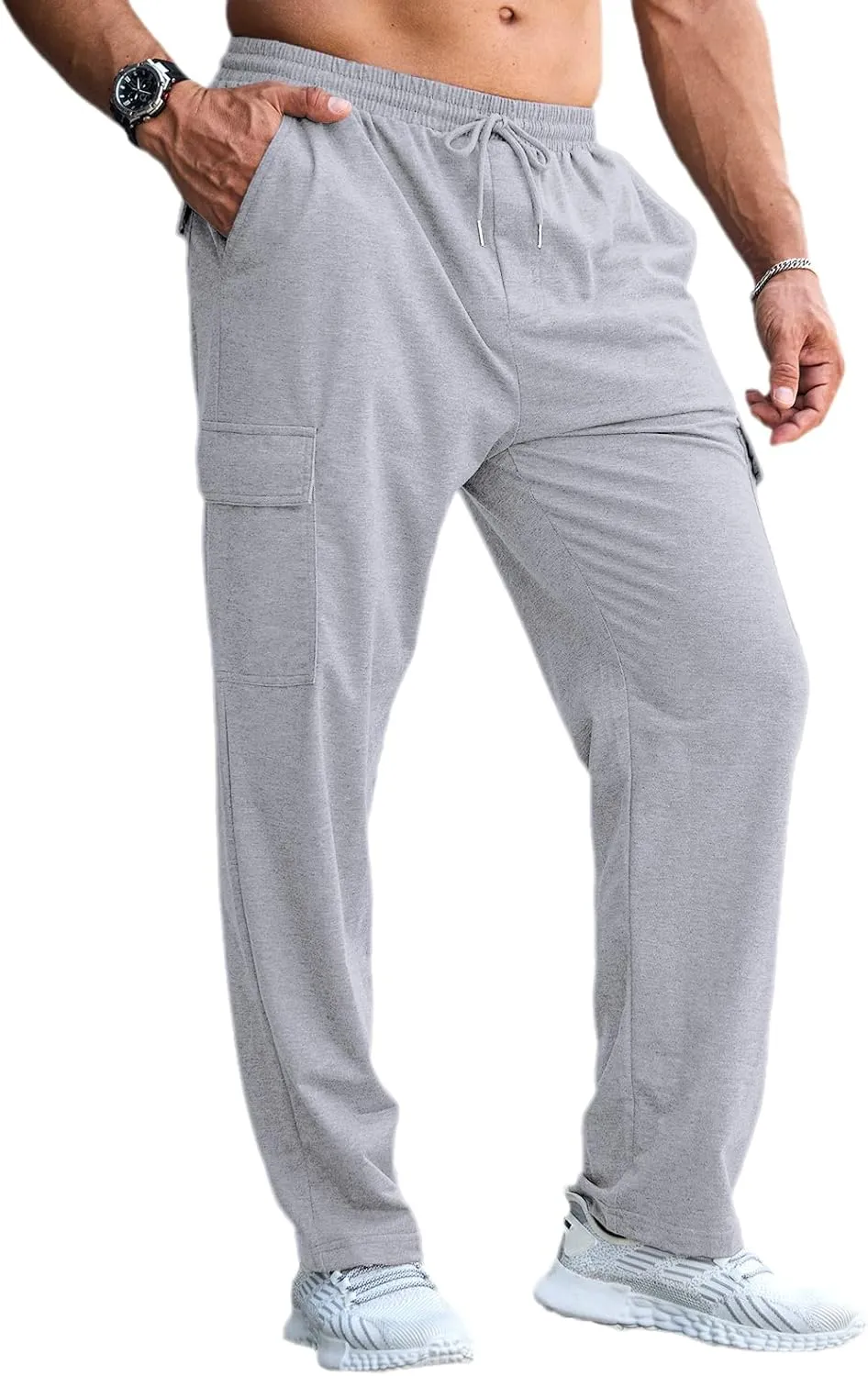 CTU Mens Fashion Baggy Sweatpants Lightweight Workout Cargo Sweatpants Athletic Pants Open Bottom Joggers with Pockets