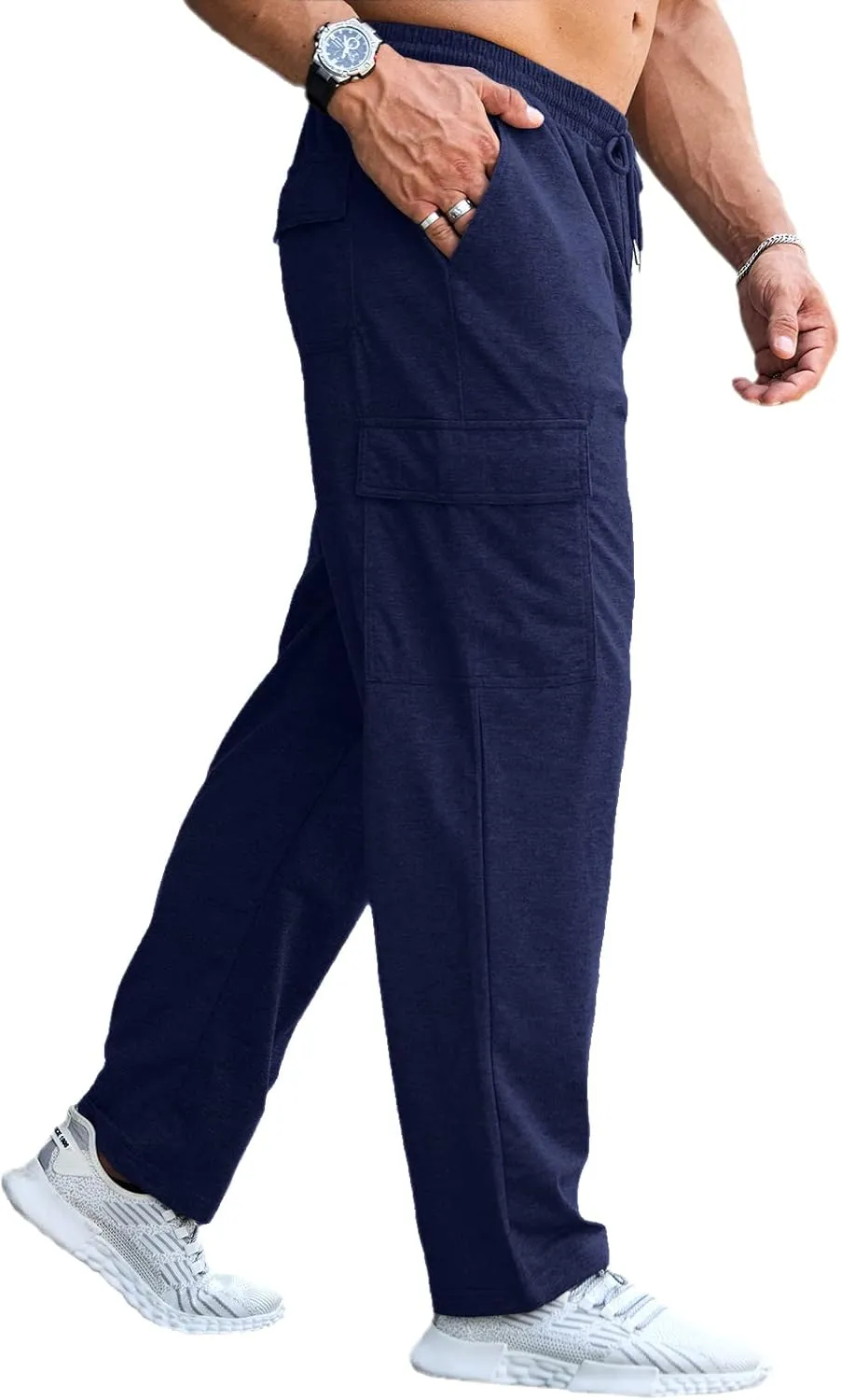 CTU Mens Fashion Baggy Sweatpants Lightweight Workout Cargo Sweatpants Athletic Pants Open Bottom Joggers with Pockets