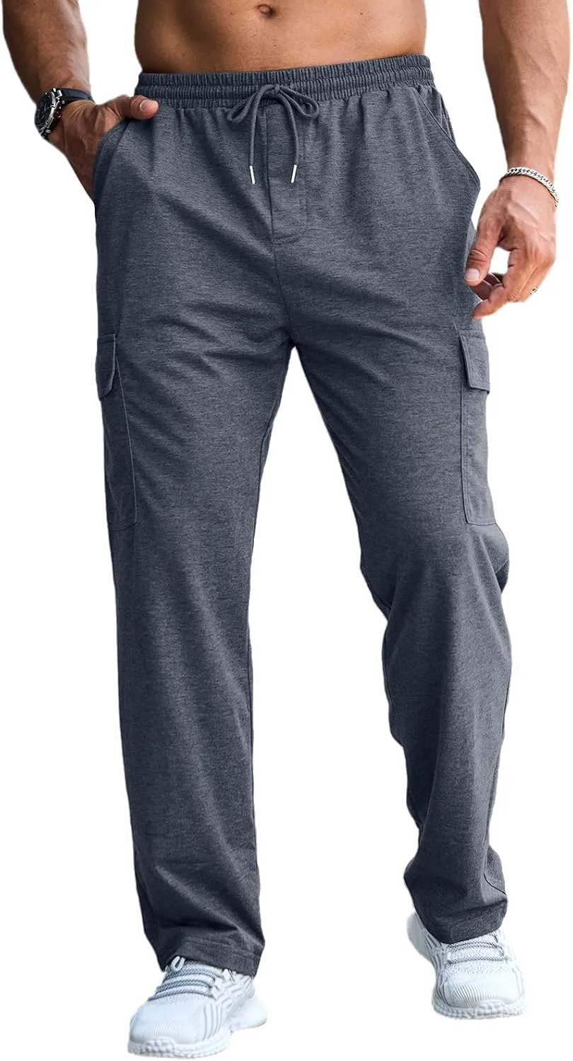 CTU Mens Fashion Baggy Sweatpants Lightweight Workout Cargo Sweatpants Athletic Pants Open Bottom Joggers with Pockets