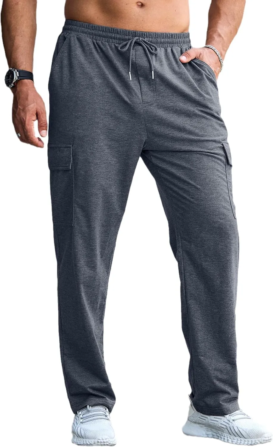 CTU Mens Fashion Baggy Sweatpants Lightweight Workout Cargo Sweatpants Athletic Pants Open Bottom Joggers with Pockets