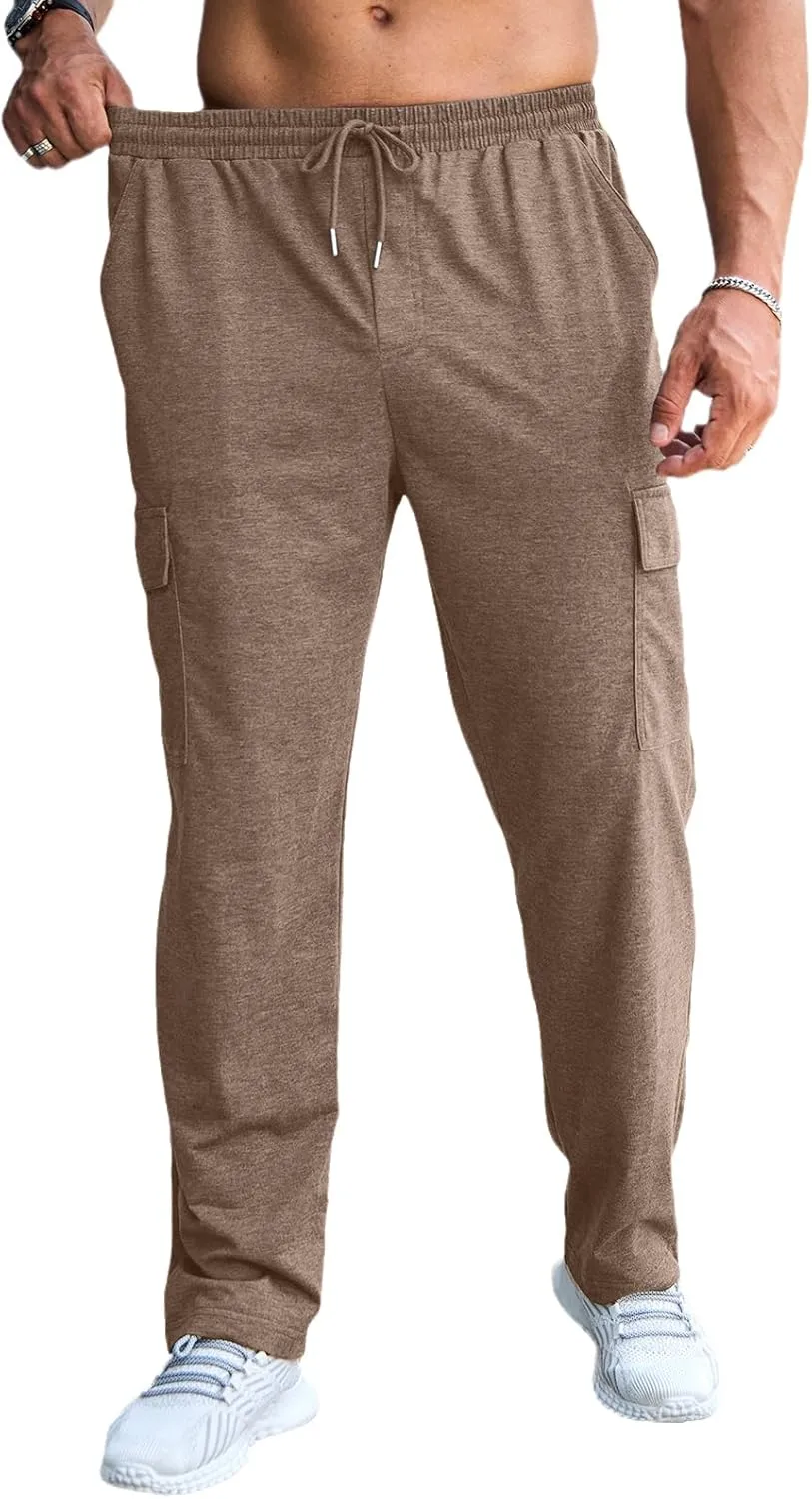 CTU Mens Fashion Baggy Sweatpants Lightweight Workout Cargo Sweatpants Athletic Pants Open Bottom Joggers with Pockets