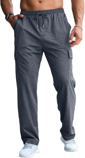 CTU Mens Fashion Baggy Sweatpants Lightweight Workout Cargo Sweatpants Athletic Pants Open Bottom Joggers with Pockets