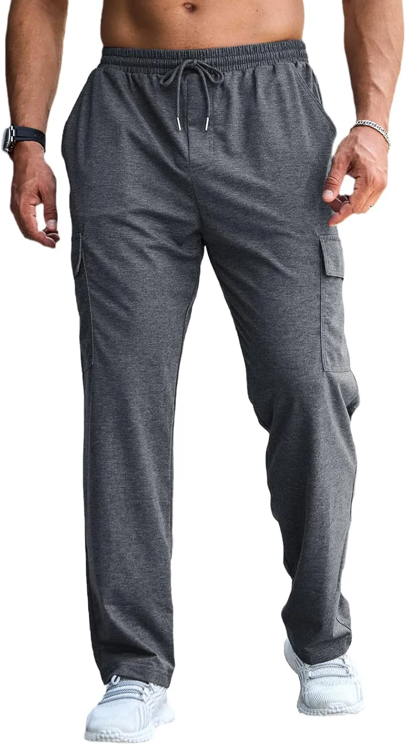 CTU Mens Fashion Baggy Sweatpants Lightweight Workout Cargo Sweatpants Athletic Pants Open Bottom Joggers with Pockets