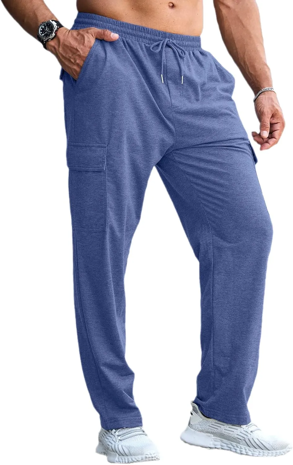 CTU Mens Fashion Baggy Sweatpants Lightweight Workout Cargo Sweatpants Athletic Pants Open Bottom Joggers with Pockets