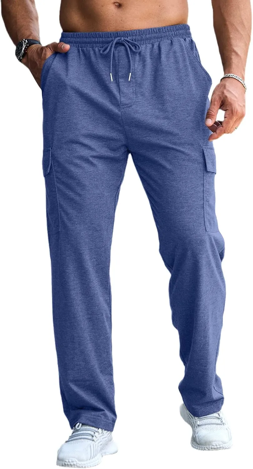 CTU Mens Fashion Baggy Sweatpants Lightweight Workout Cargo Sweatpants Athletic Pants Open Bottom Joggers with Pockets