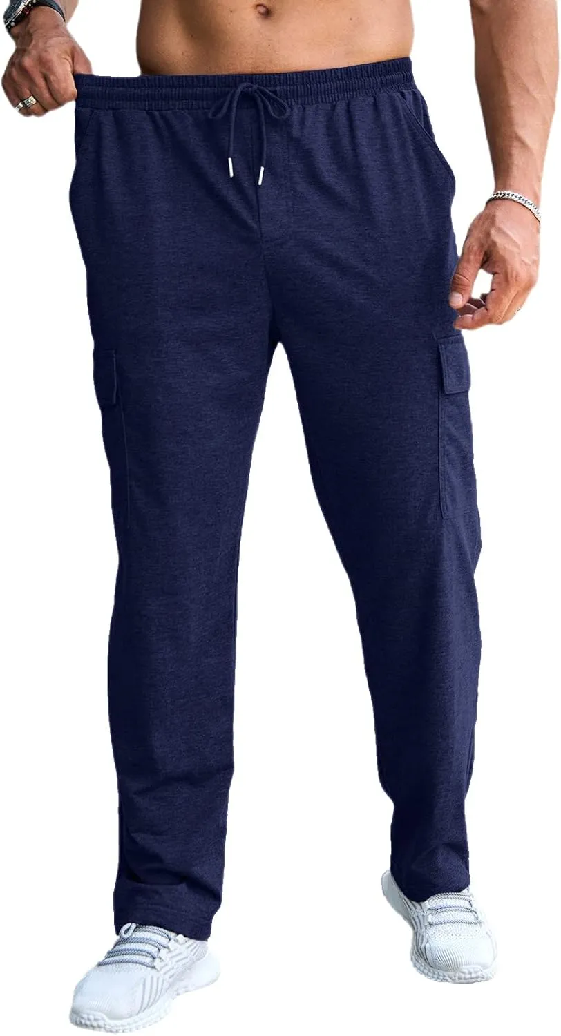 CTU Mens Fashion Baggy Sweatpants Lightweight Workout Cargo Sweatpants Athletic Pants Open Bottom Joggers with Pockets