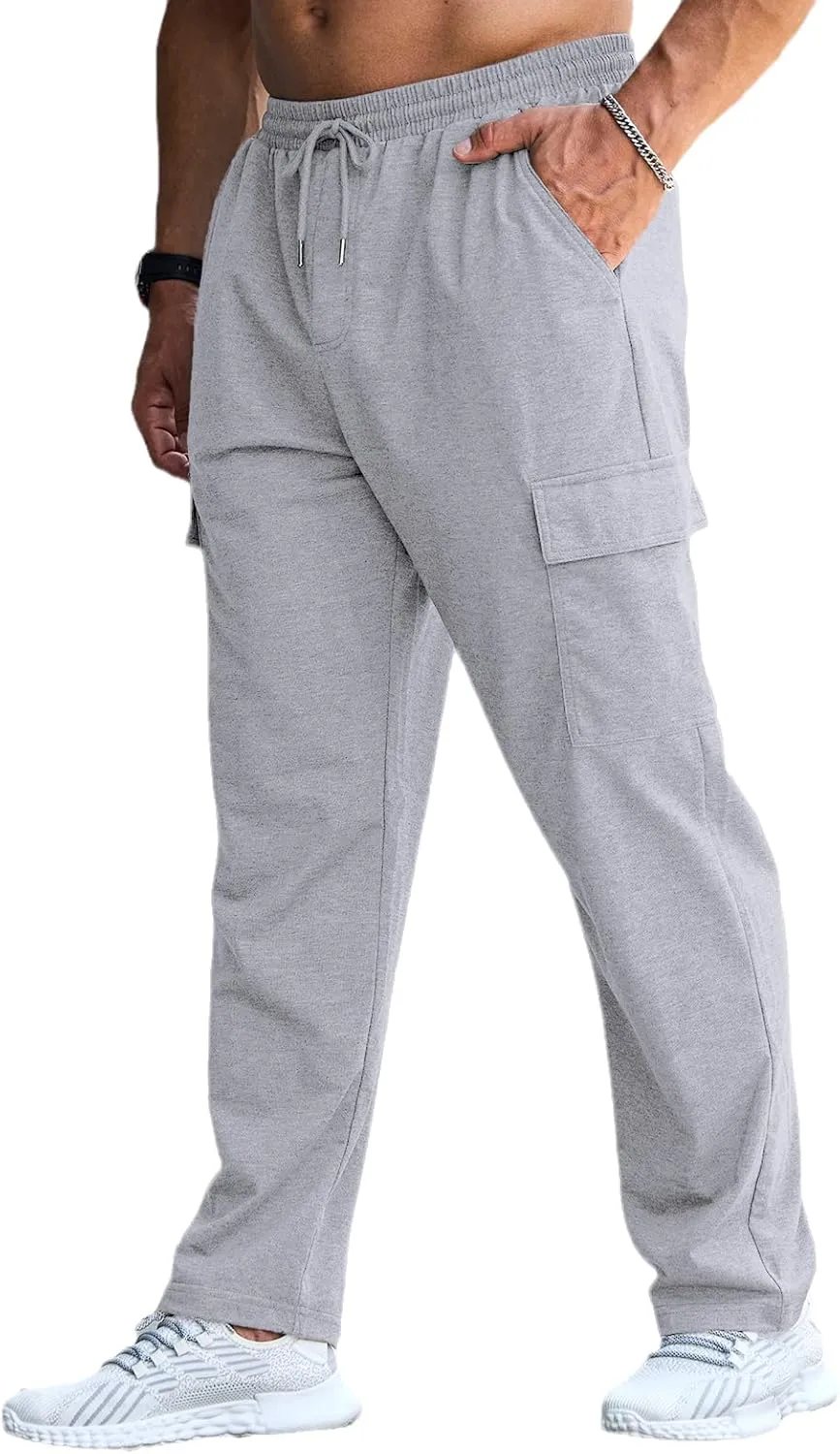 CTU Mens Fashion Baggy Sweatpants Lightweight Workout Cargo Sweatpants Athletic Pants Open Bottom Joggers with Pockets