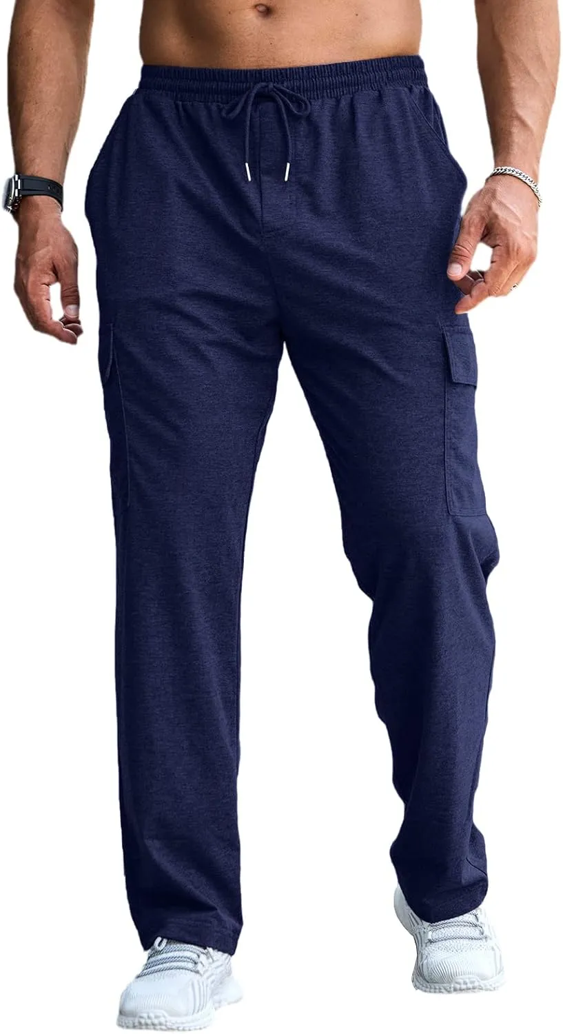 CTU Mens Fashion Baggy Sweatpants Lightweight Workout Cargo Sweatpants Athletic Pants Open Bottom Joggers with Pockets