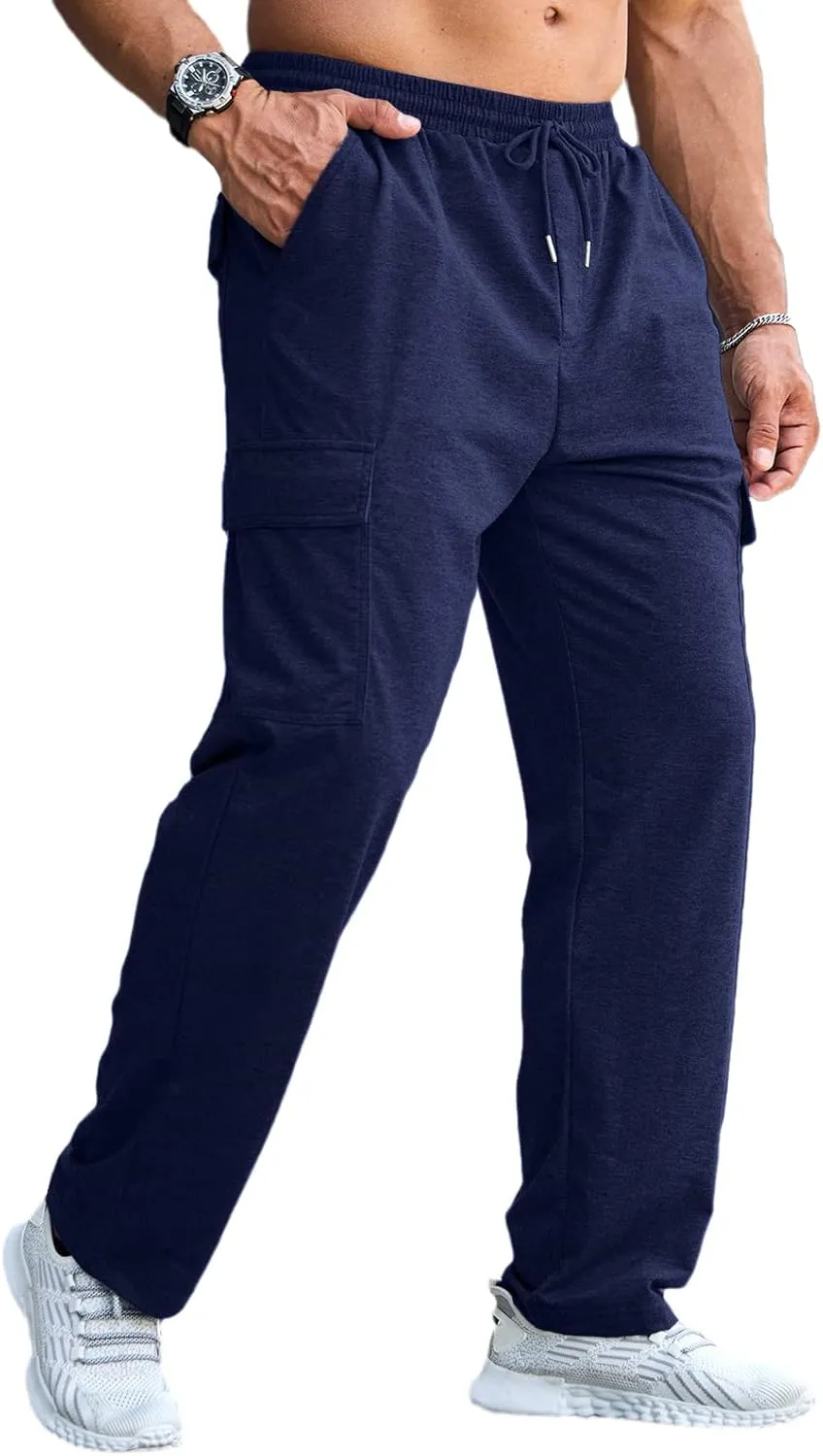 CTU Mens Fashion Baggy Sweatpants Lightweight Workout Cargo Sweatpants Athletic Pants Open Bottom Joggers with Pockets