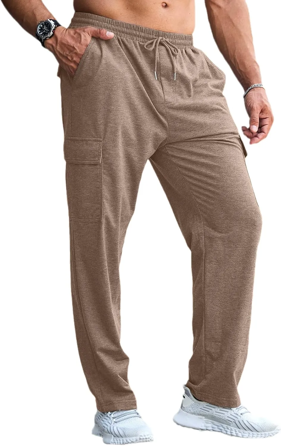 CTU Mens Fashion Baggy Sweatpants Lightweight Workout Cargo Sweatpants Athletic Pants Open Bottom Joggers with Pockets