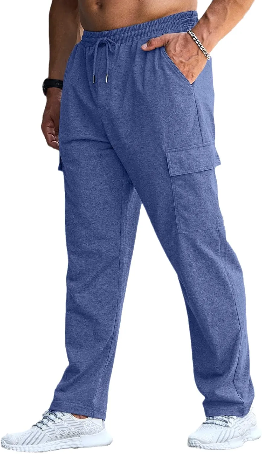 CTU Mens Fashion Baggy Sweatpants Lightweight Workout Cargo Sweatpants Athletic Pants Open Bottom Joggers with Pockets