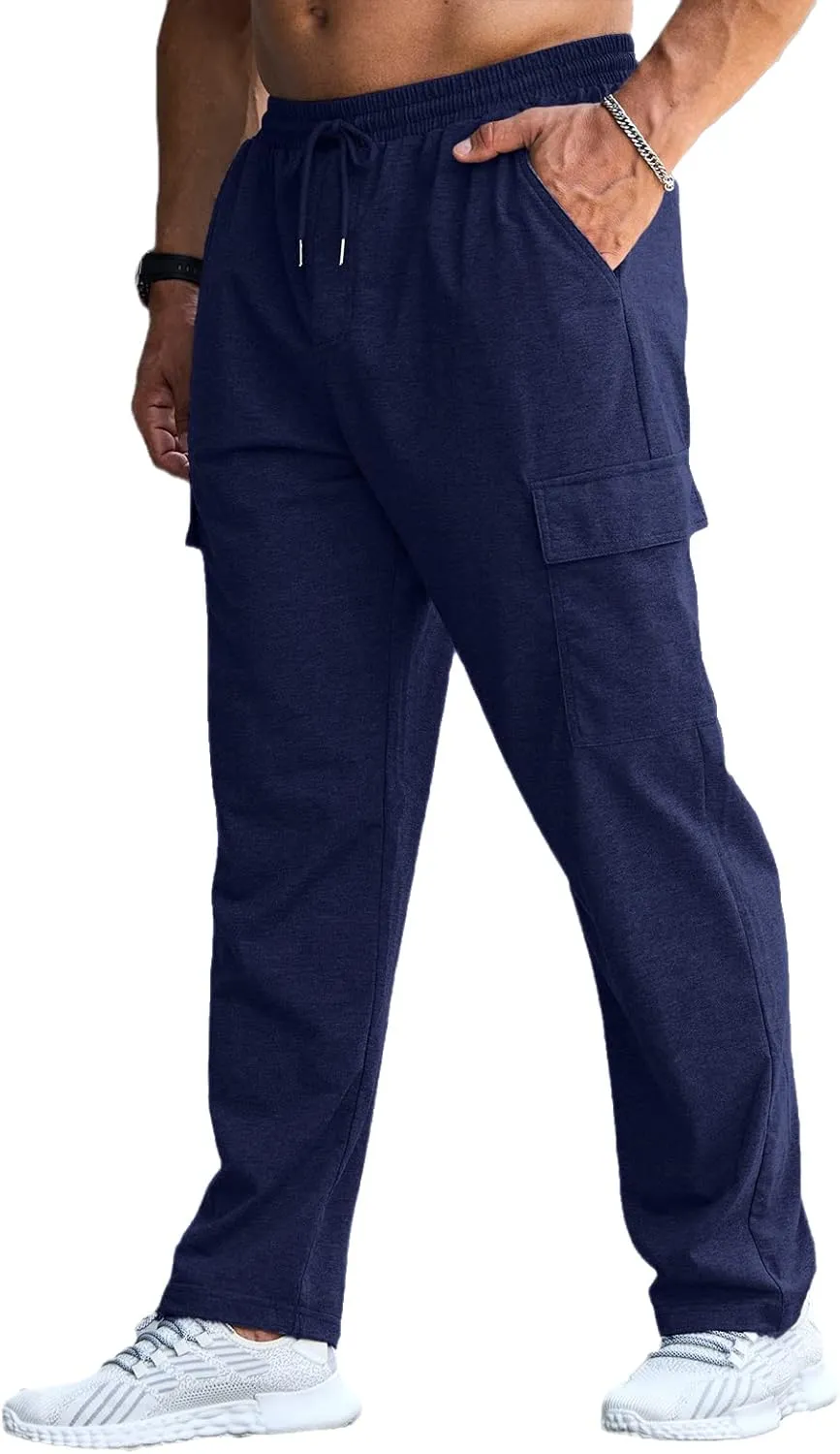 CTU Mens Fashion Baggy Sweatpants Lightweight Workout Cargo Sweatpants Athletic Pants Open Bottom Joggers with Pockets