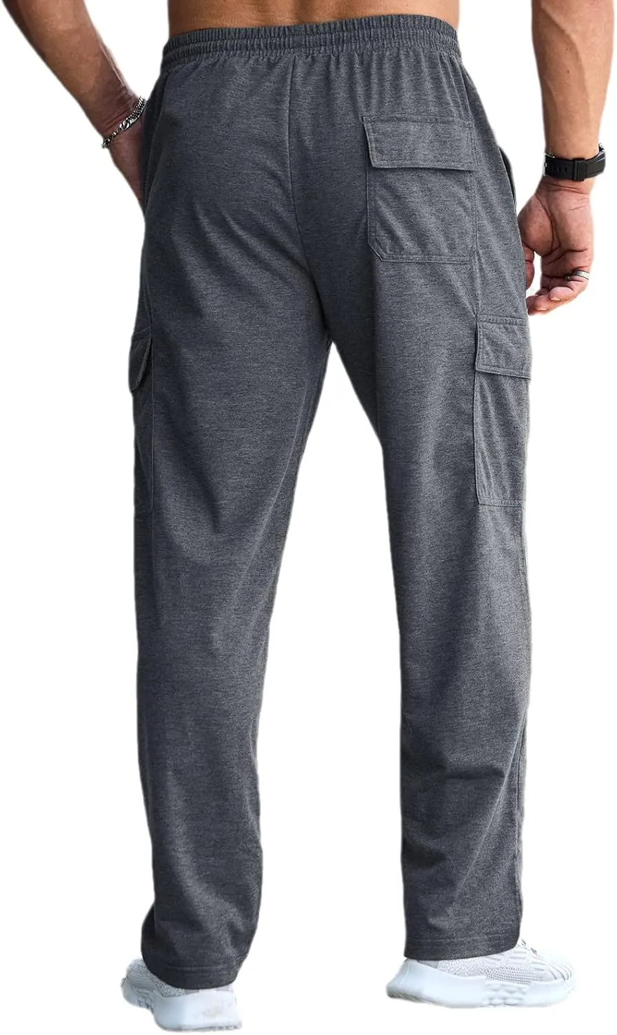 CTU Mens Fashion Baggy Sweatpants Lightweight Workout Cargo Sweatpants Athletic Pants Open Bottom Joggers with Pockets