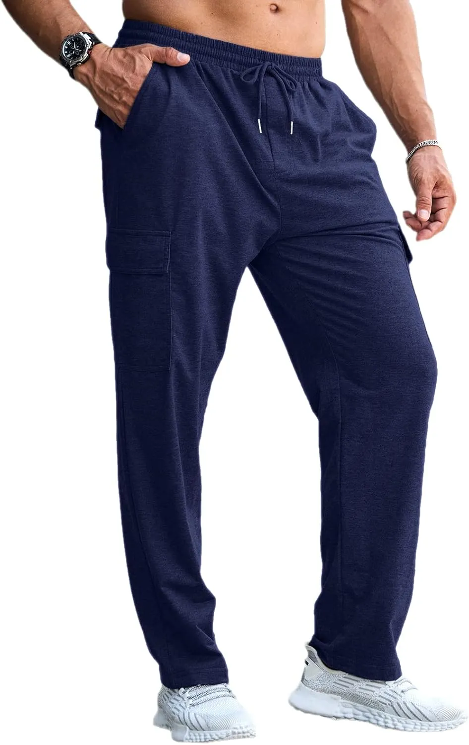 CTU Mens Fashion Baggy Sweatpants Lightweight Workout Cargo Sweatpants Athletic Pants Open Bottom Joggers with Pockets