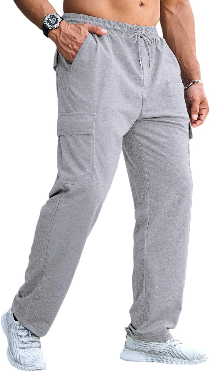 CTU Mens Fashion Baggy Sweatpants Lightweight Workout Cargo Sweatpants Athletic Pants Open Bottom Joggers with Pockets