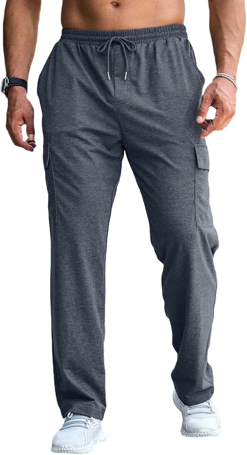 CTU Mens Fashion Baggy Sweatpants Lightweight Workout Cargo Sweatpants Athletic Pants Open Bottom Joggers with Pockets