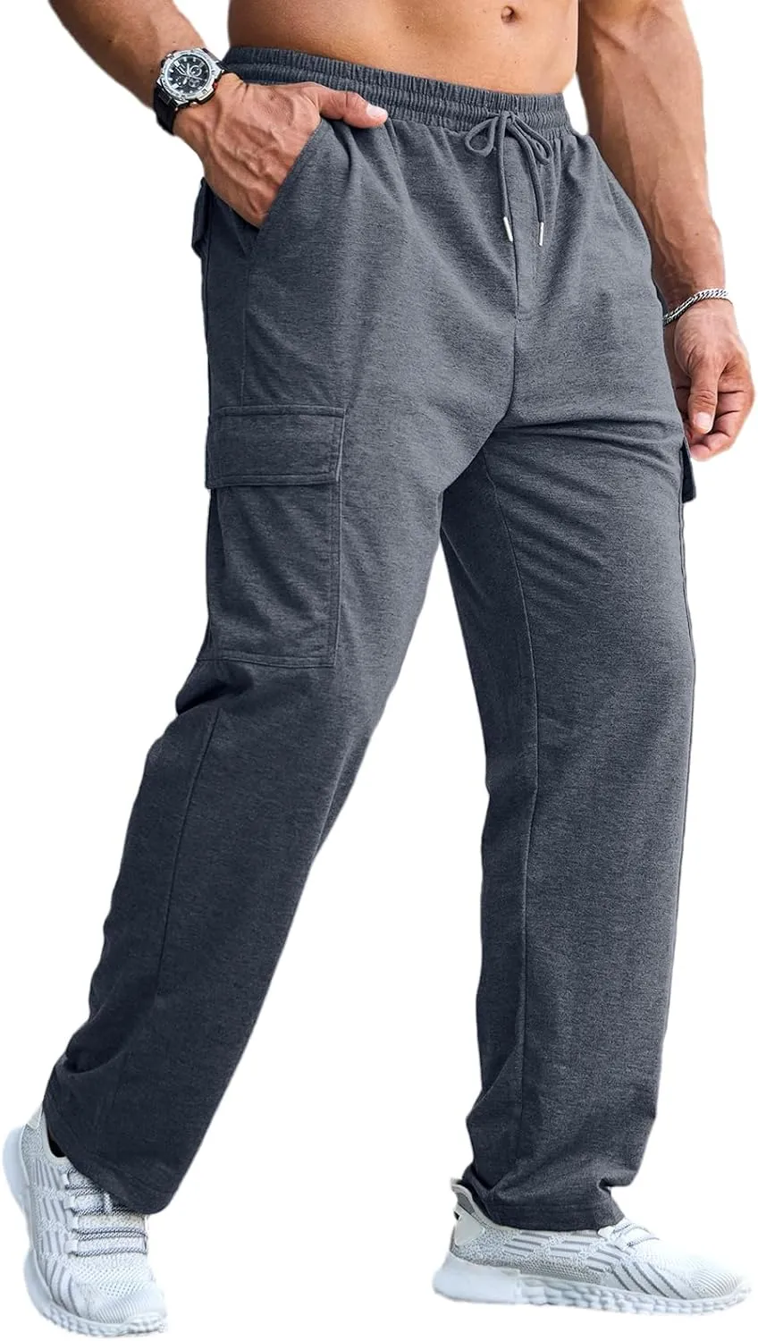 CTU Mens Fashion Baggy Sweatpants Lightweight Workout Cargo Sweatpants Athletic Pants Open Bottom Joggers with Pockets