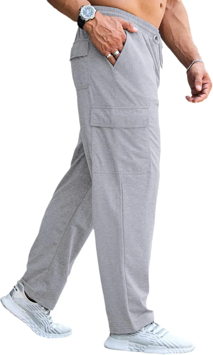 CTU Mens Fashion Baggy Sweatpants Lightweight Workout Cargo Sweatpants Athletic Pants Open Bottom Joggers with Pockets