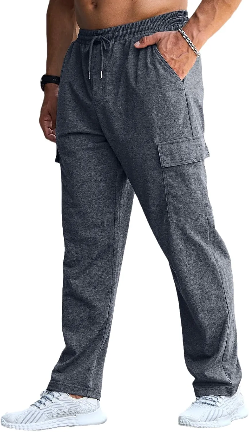 CTU Mens Fashion Baggy Sweatpants Lightweight Workout Cargo Sweatpants Athletic Pants Open Bottom Joggers with Pockets