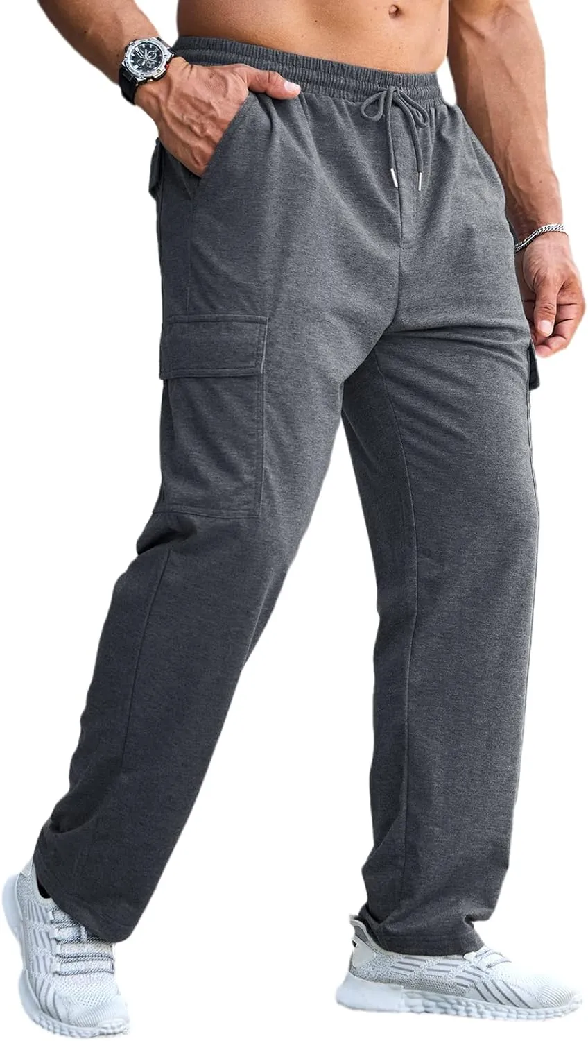 CTU Mens Fashion Baggy Sweatpants Lightweight Workout Cargo Sweatpants Athletic Pants Open Bottom Joggers with Pockets