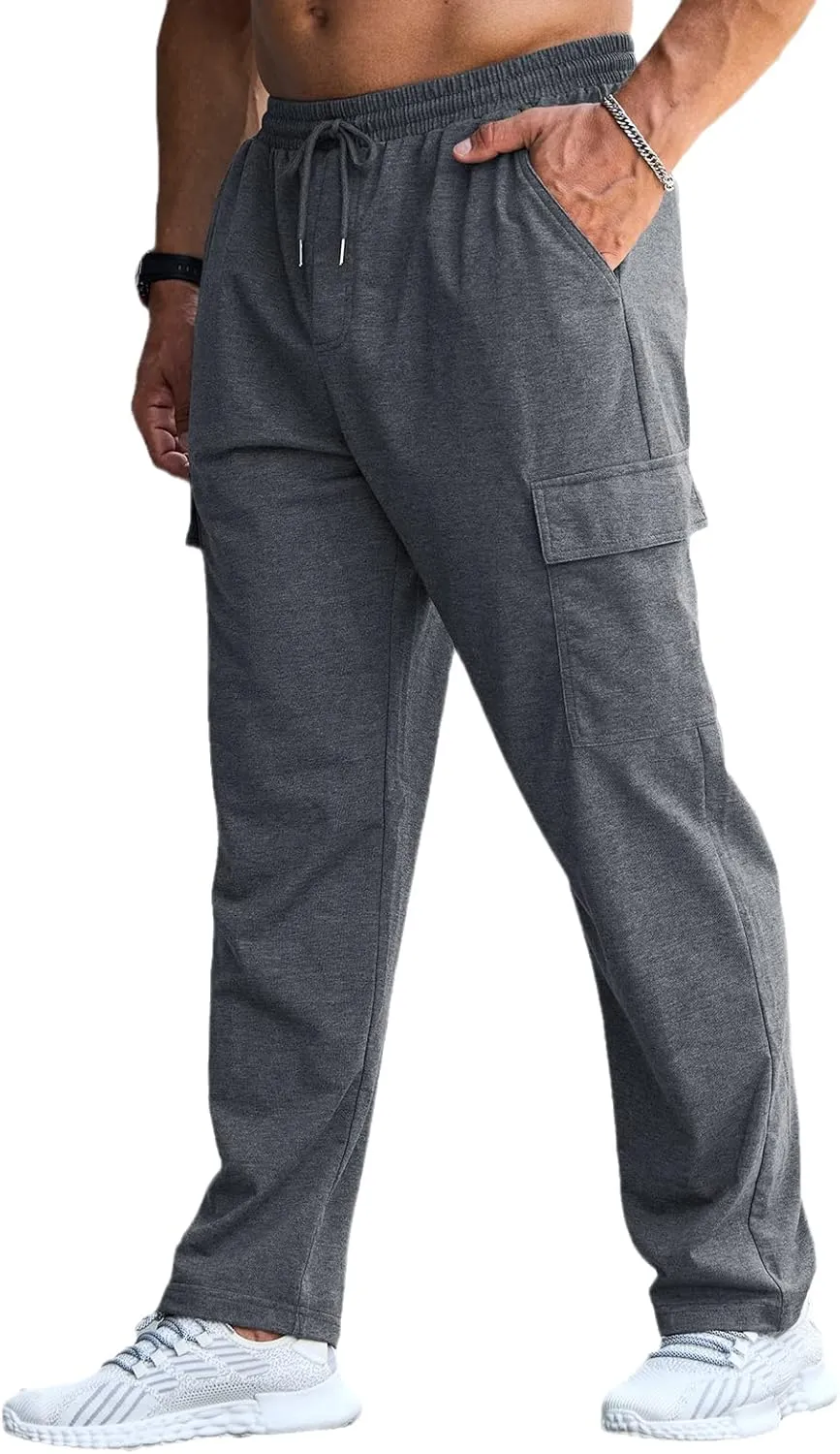 CTU Mens Fashion Baggy Sweatpants Lightweight Workout Cargo Sweatpants Athletic Pants Open Bottom Joggers with Pockets