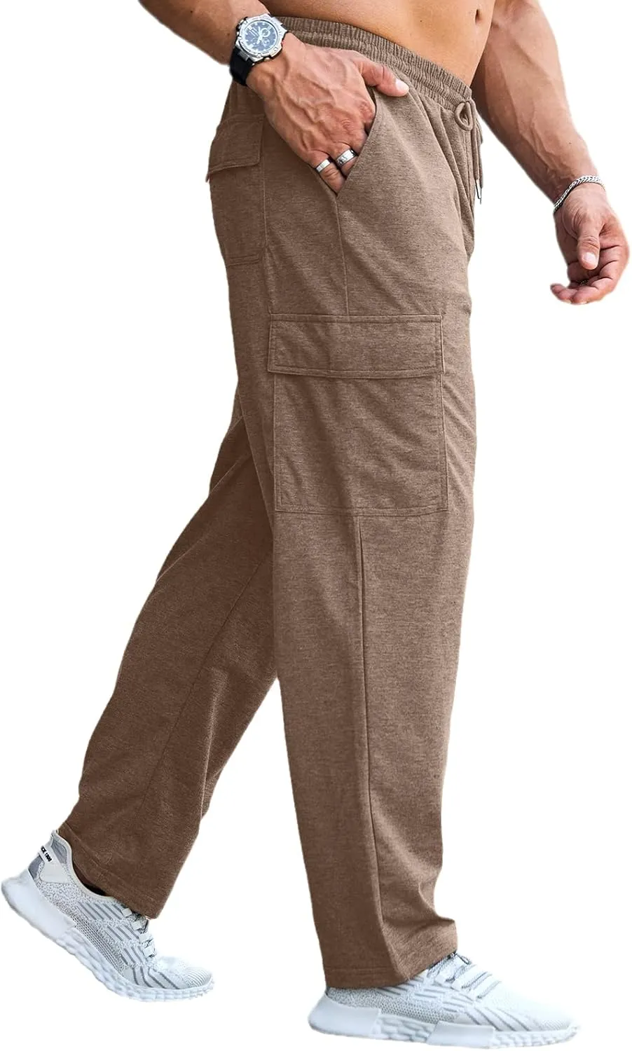 CTU Mens Fashion Baggy Sweatpants Lightweight Workout Cargo Sweatpants Athletic Pants Open Bottom Joggers with Pockets