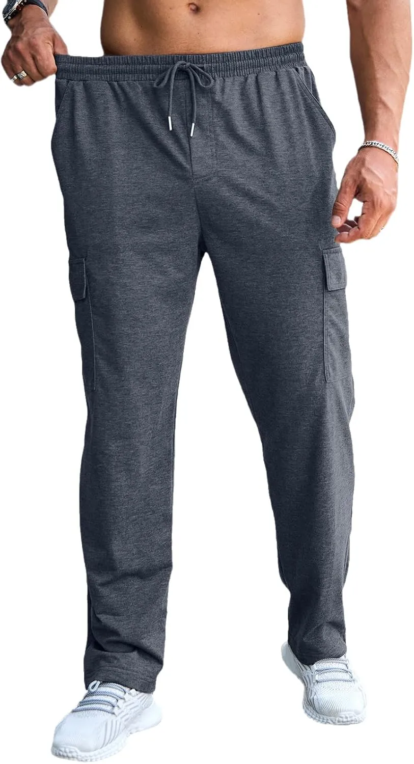 CTU Mens Fashion Baggy Sweatpants Lightweight Workout Cargo Sweatpants Athletic Pants Open Bottom Joggers with Pockets