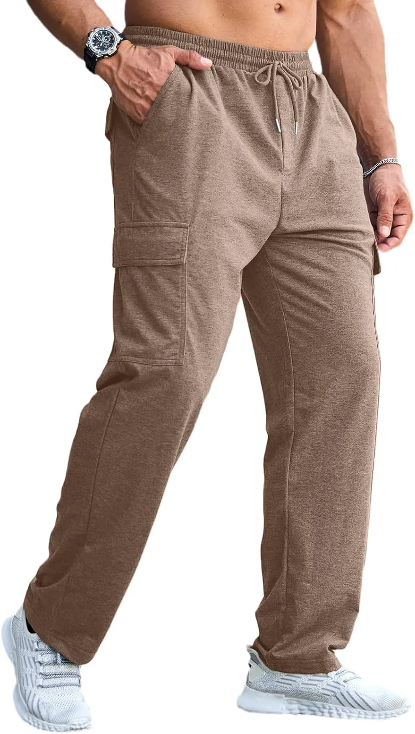 CTU Mens Fashion Baggy Sweatpants Lightweight Workout Cargo Sweatpants Athletic Pants Open Bottom Joggers with Pockets
