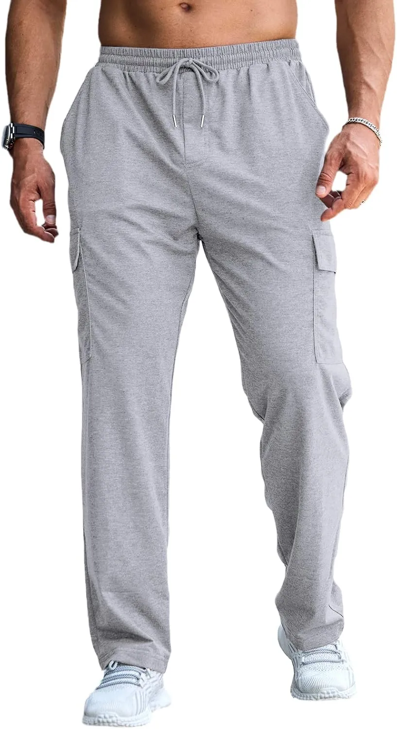 CTU Mens Fashion Baggy Sweatpants Lightweight Workout Cargo Sweatpants Athletic Pants Open Bottom Joggers with Pockets
