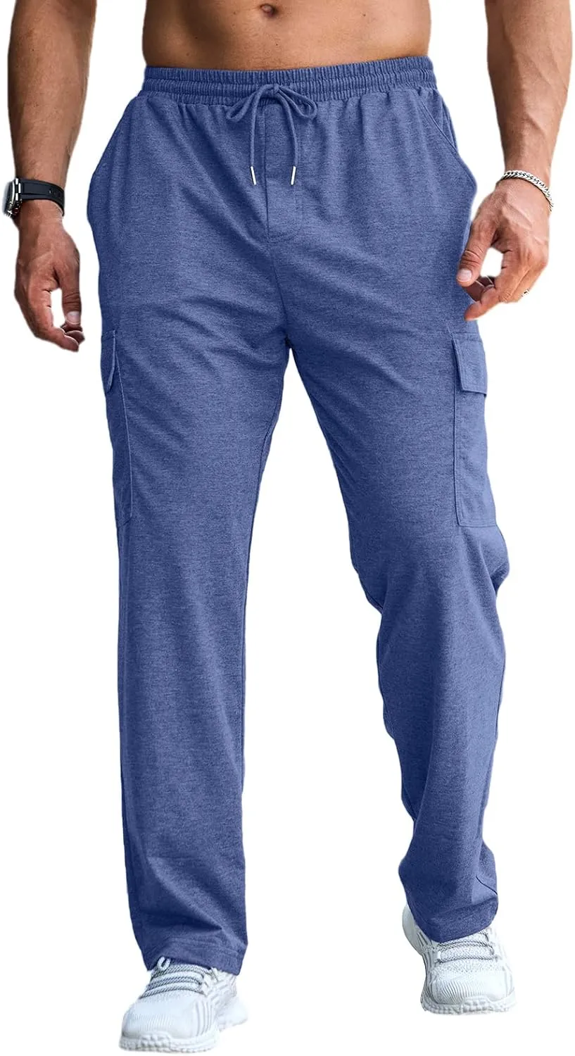 CTU Mens Fashion Baggy Sweatpants Lightweight Workout Cargo Sweatpants Athletic Pants Open Bottom Joggers with Pockets